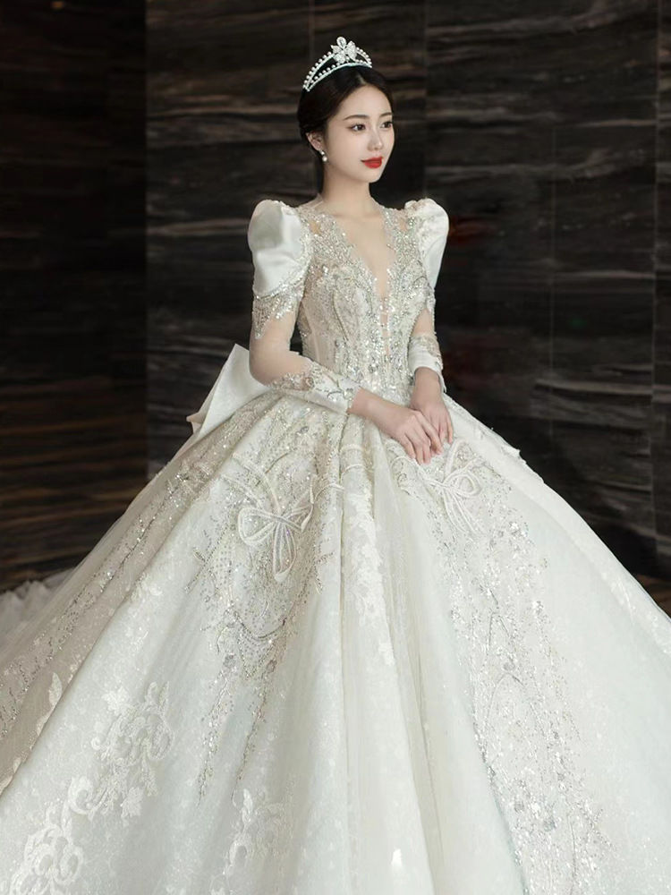 2023 New Style Civil Beaded White Princess Gown For Women Robe
