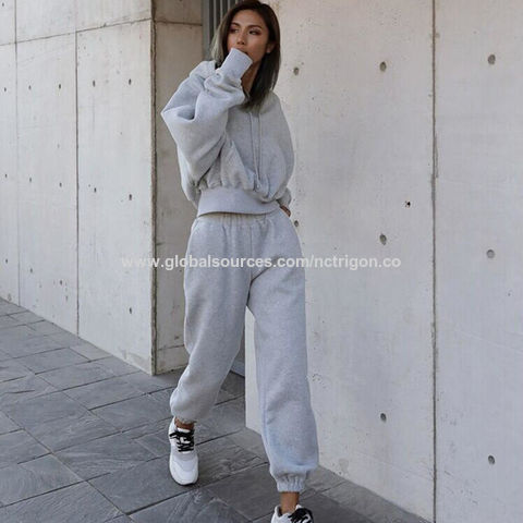 2-Piece Hoodies Set Solid Color Pullover Sweatshirt & Sweatpants Thick  Tracksuit S Pink