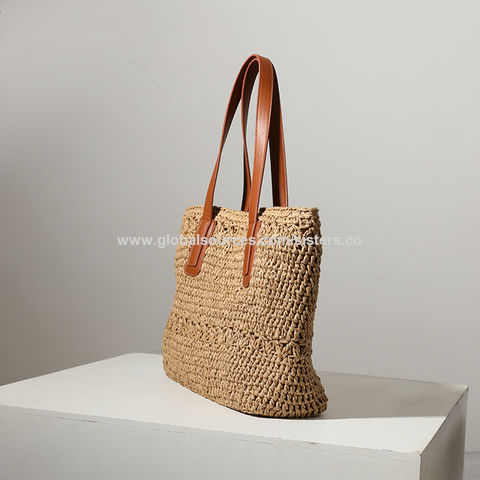 straw zipper beach bag