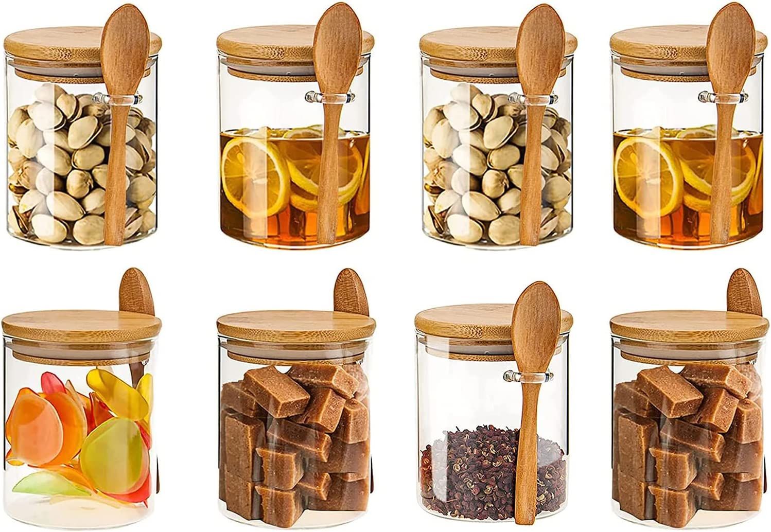 Buy Wholesale China High Quality 8 Pack Glass Jar With Bamboo Lids, 8oz  Glass Containers With Airtight Bamboo Lid And Spoons Spice Jars For Candy &  8 Pack Glass Jar With Bamboo