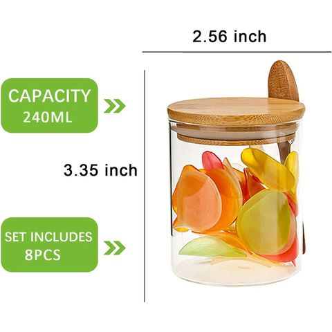 8 Pcs Spice Containers 8.5oz Glass Spice Jars With Acacia Lid and