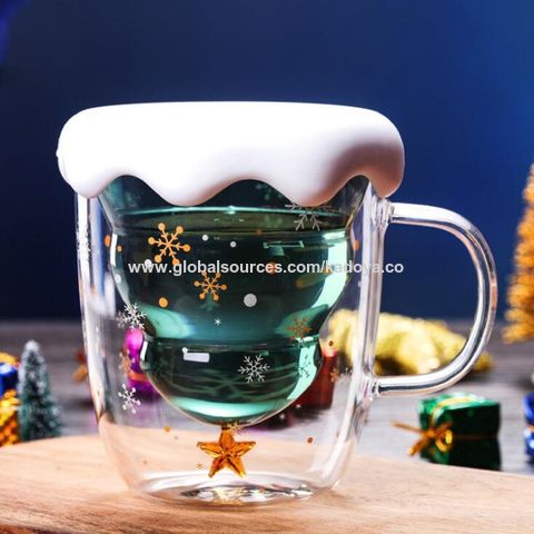 Custom Design Heat Resisting Christmas Espresso Double Wall Glass