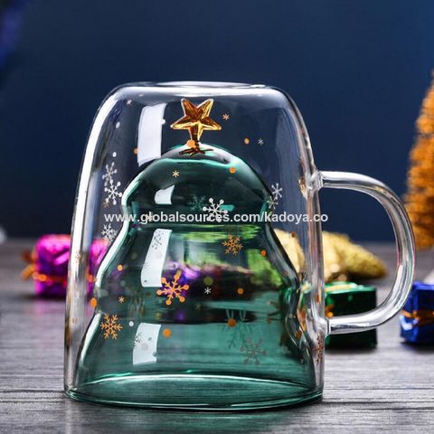 Christmas Coffee Mug Glass Mugs For Hot Drinks With Handles Double Wall  Insulated Glasses