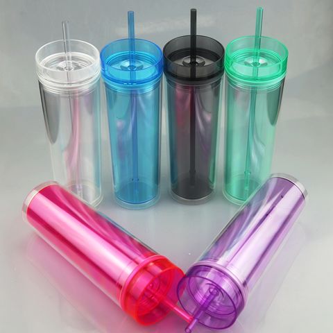 16oz Double Wall Clear Acrylic Skinny Plastic Tumblers With Lids