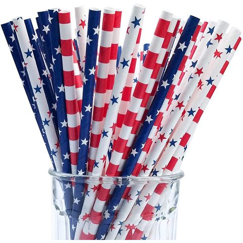 48 Pc Flexible Paper Straws Party Colorful Disposable Striped