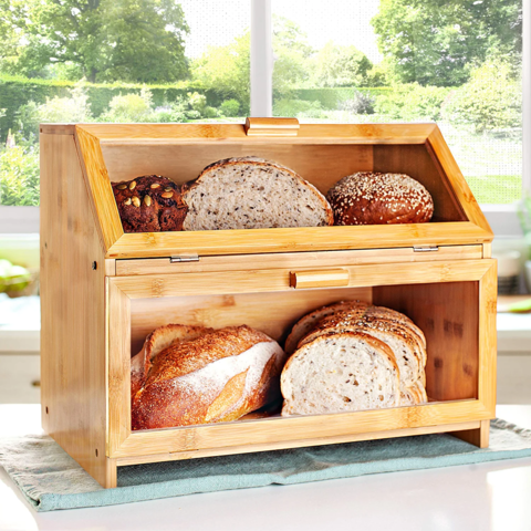 Acacia Wood Roll Top Bread Box and Storage Box