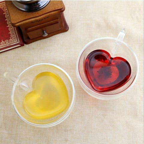 Heart Love Shaped Glass Mug Double Wall Coffee Mugs Insulated Tea