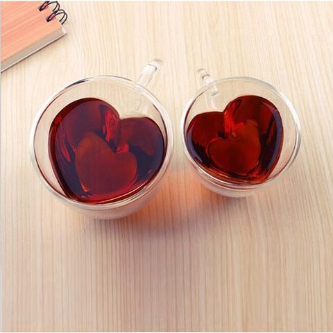 Heart Love Shaped Glass Mug Double Wall Coffee Mugs Insulated Tea