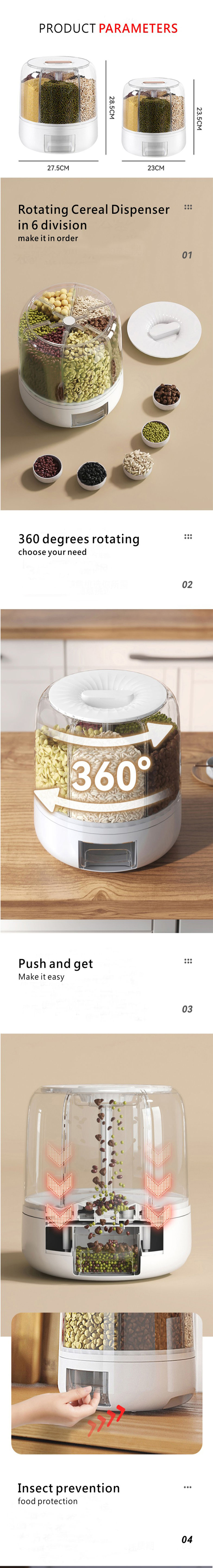 Rice And Grain Storage Container 360 Rotating Food Dispenser Measuring  Cylinder With Lid Moisture Resistant - Explore China Wholesale Storage  Container and Rice And Grain Storage