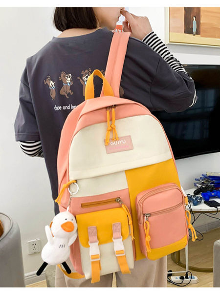 5pcs/set Canvas Kawaii Women Backpack Korean Cute Teenage Student Girl  Large Capacity Schoolbag Clutch Travel Shoulder Bags Gift