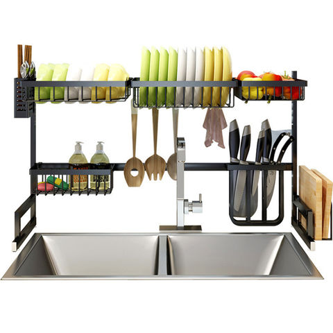 2 Tier Dish Drying Rack Drainer Stainless Steel Kitchen Cutlery Holder Shelf Standing Dish Rack