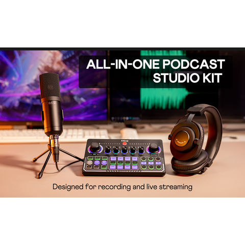 MaonoCaster-interfaz de Audio para Podcast, Kit de tarjeta de sonido de  estudio con micrófono para