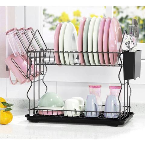 Dish Drying Rack with Drainboard Set, 2 Tier Dish Racks for Kitchen Co