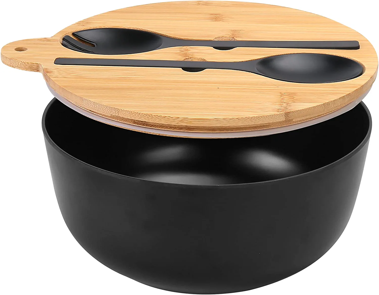 Buy Wholesale China High Quality Salad Bowl With Lid, 9.8inches Black Large  Salad Serving Bowl Set With Utensils, Bamboo Wooden Salad Bowl With Handle  & Black Large Salad Serving Bowl Set With