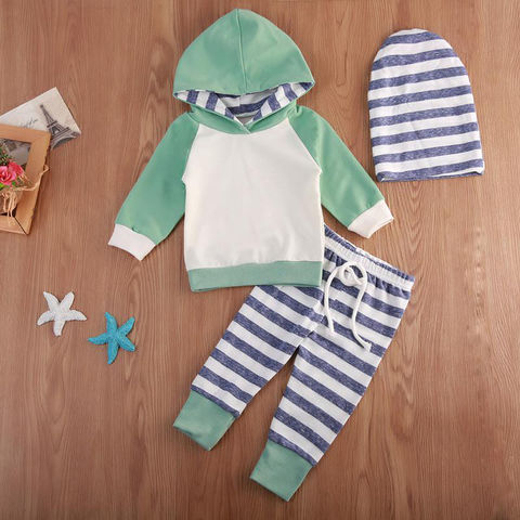 Ropa para bebé niño recién nacido, traje de manga larga a rayas, conjunto  de 3 piezas