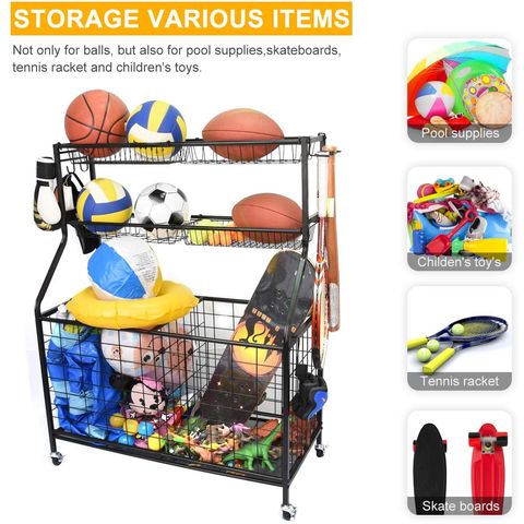 MYTHINGLOGIC Garage Storage System Garage Organizer with Baskets and Hooks  Sports Equipment Storage Organizer Rack for Sports Gear Toys Garage Ball  Storage for Indoor Outdoor Use 