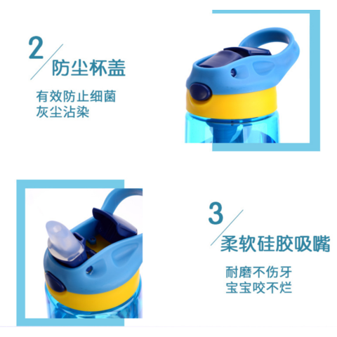 Botella de agua infantil de tritán sin BPA con pajita, 480 ml, personalizable para B2B
