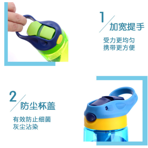 Botella de agua infantil de tritán sin BPA con pajita, 480 ml, personalizable para B2B
