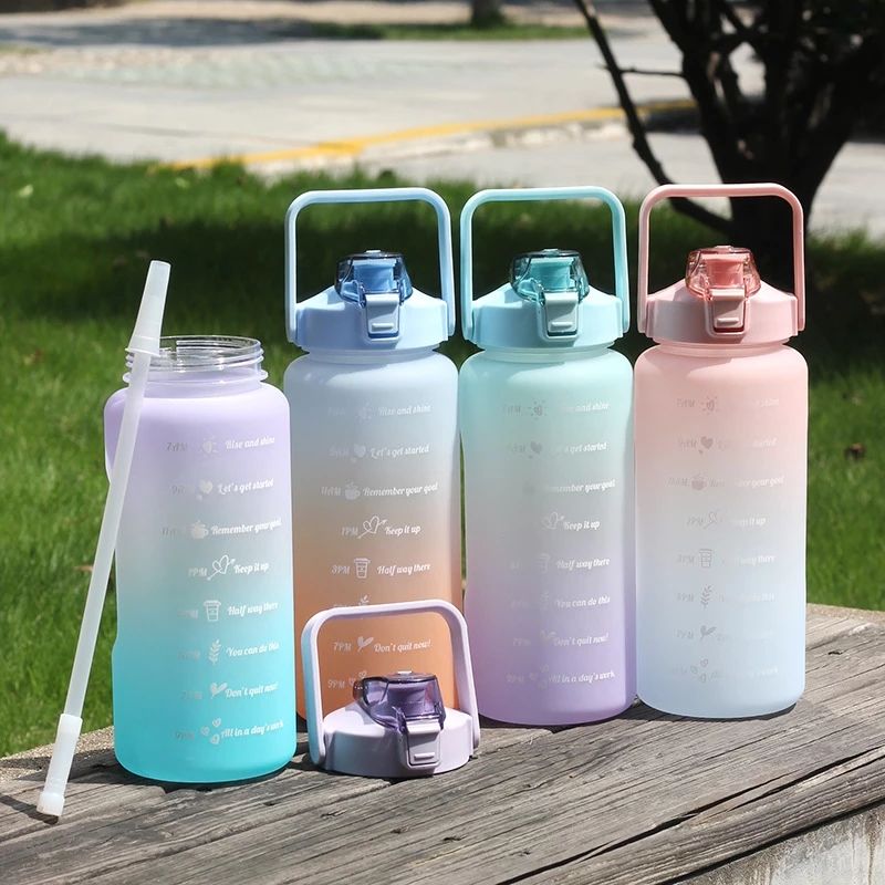 2L Water Bottle With Time Marker For Girl Fitness Jugs Large