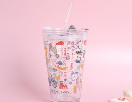 Buy Wholesale China Glass Tumbler With Lid And Straw ,glass Cup With Handle  ,with Full Decal . & Glass Tumbler at USD 0.5