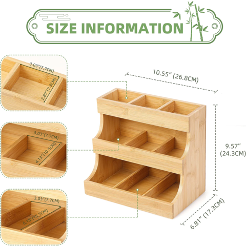 Custom Wooden Storage Box 4 Compartments Tea Bag Organizer