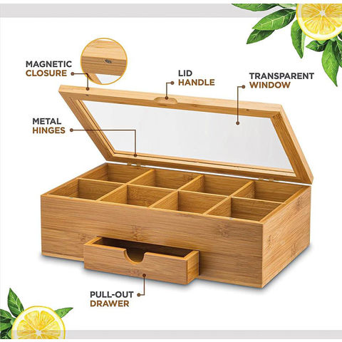 Caja pequeña de madera para bolsitas de té, 3 compartimentos y  8 compartimentos, contenedor para bolsitas de té : Hogar y Cocina