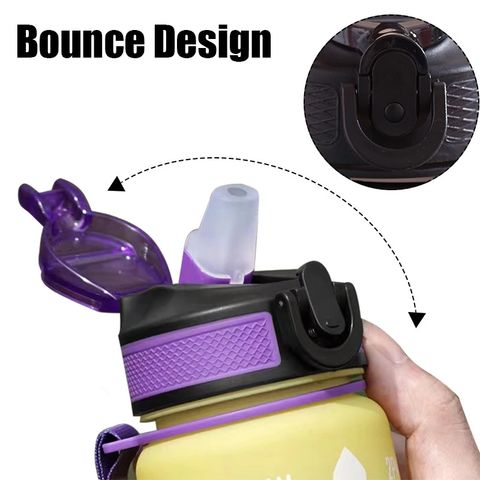 1L Outdoor Large Capacity Sport Water Bottle Creative Plastic Cup Bounce  Cover Outdoor Leakproof Straw Cup With Time Marker