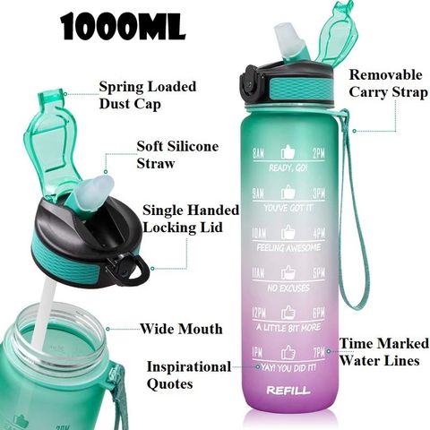 1L/1000ml/1 litro Botella de agua Transparente Lindo Portátil Taza De Agua  Con Paja/Grado Alimenticio A Prueba De Fugas Botella