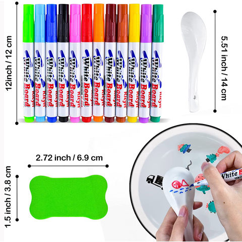 Magical Water Painting Pen, 8 Pcs Doodle Water Floating Pens with A Ceramic Spoon, DIY Drawing Floating Pen in Water, 8 Colors