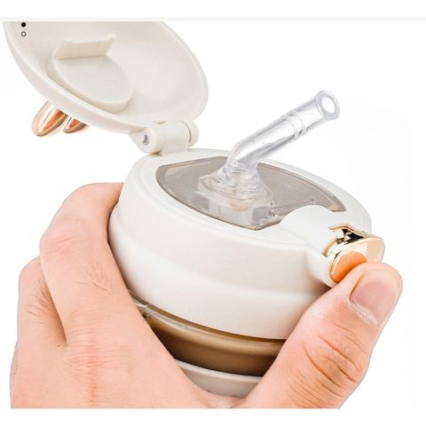 Tapa de conejo de dibujos animados de 400ml, botella de agua de vidrio para beber niños con manga de silicona con paja