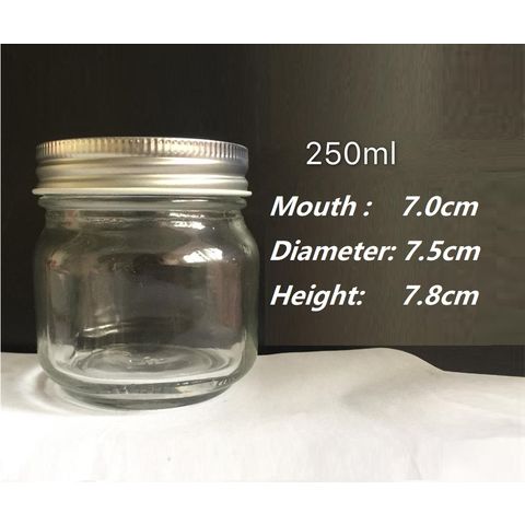 Bocal à col large en verre clair 250 ml + couvercle à vis