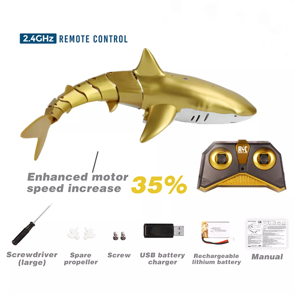 Remote Control Shark Toy Boat for Kids, 2.4GHz RC High Simulation
