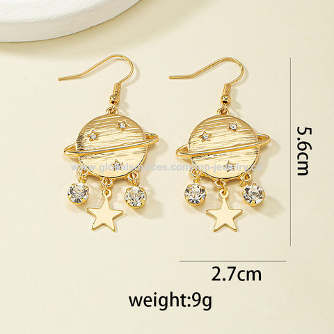 Boucles d'oreilles asymétriques tendance, petites, ciel étoilé bleu, lune, planète cosmique, clous d'oreilles pour femmes