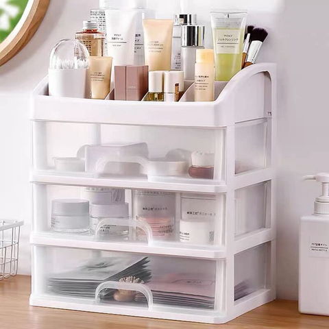 Caja organizadora de cosméticos/maquillaje, mini escritorio para  suministros de oficina, encimera de baño o aparador, color blanco