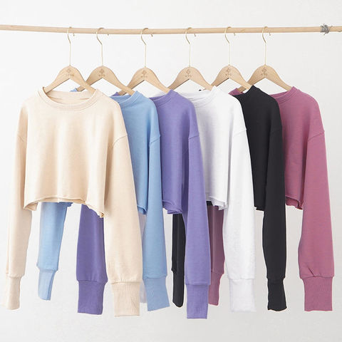 Sudaderas Cortas de Mujer al Por Mayor, de Alta Calidad, Lisas y con Cuello Redondo