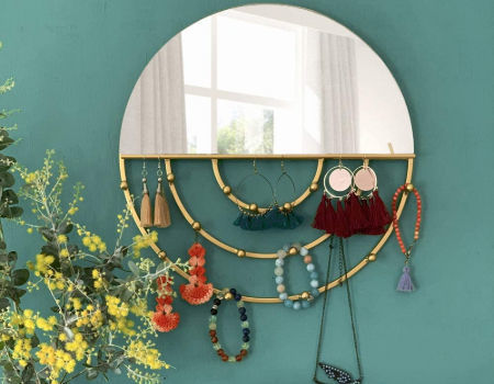 Buy Wholesale China Round Mirror Gold Wall Mounted Jewelry Organizer For Hanging  Necklaces Earrings & Wall Mounted Jewelry Organizer at USD 4.8