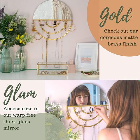 Buy Wholesale China Round Mirror Gold Wall Mounted Jewelry Organizer For  Hanging Necklaces Earrings & Wall Mounted Jewelry Organizer at USD 4.8