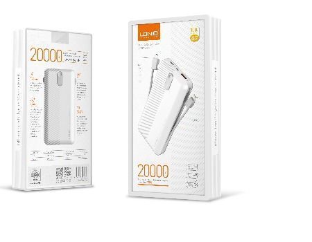 PL2014 Single USB Output Port 20000 mAh Capacity Power Bank with Build-in  Cable - WHITE
