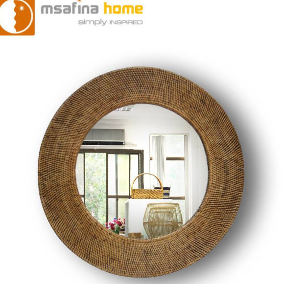  FirsTime & Co. Espejo de pared de ratán natural Waverly,  redondo, espejo de pared para baño, dormitorio, entrada, marco de ratán,  22.5 x 3.5 x 22.5 pulgadas (70402) : Hogar y Cocina