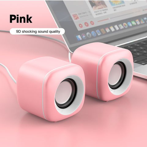 Altavoces rosa para ordenador portátil, altavoces con cable USB de