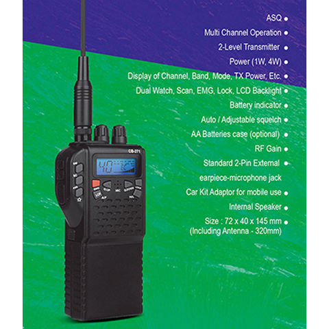 Radio CB portable ultra-compacte avec plus de 400 canaux, idéale pour une utilisation partout dans le monde.