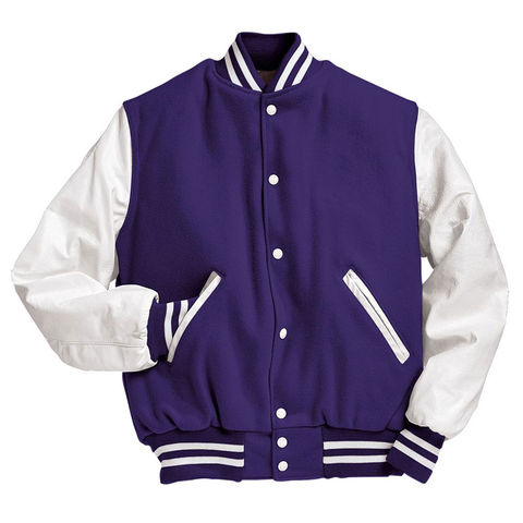 Wholesale Purple Contrast Sleeve Varsity Jacket