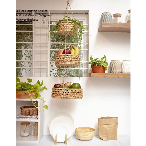 Culinary Couture Cesta colgante de alambre de 3 niveles para organizar,  cestas colgantes de pared resistentes para almacenamiento con pizarras