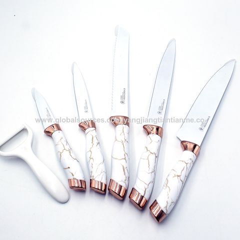 Elle Decor 5-Piece Professional Kitchen Knife Set with Block and Marble  Handles : : Home
