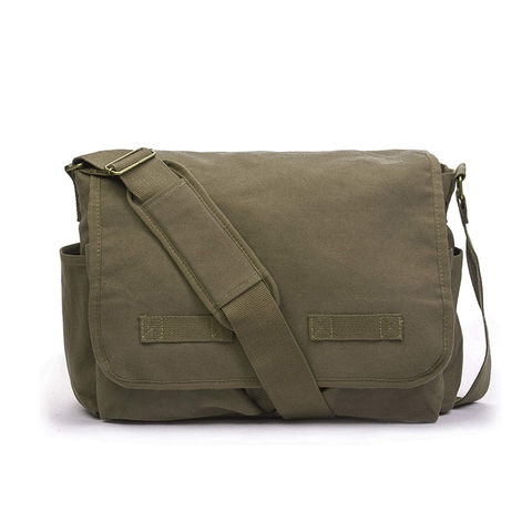 12 Wholesale Canvas Messenger Bag - Shoulder Bag Color Olive - at
