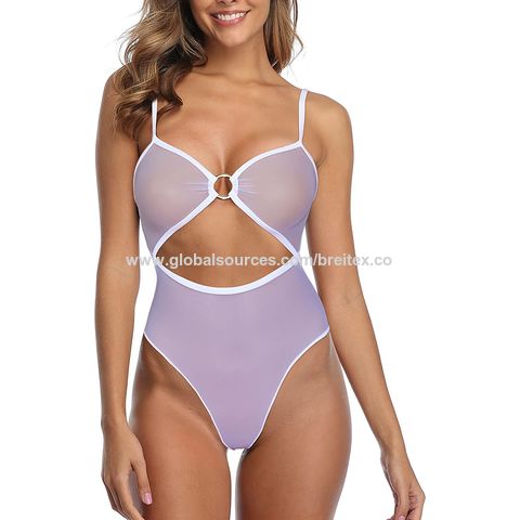 Women See Through Sexy Lingerie Bikini Swimwear High Cut Thong Leotard  Bodysuit