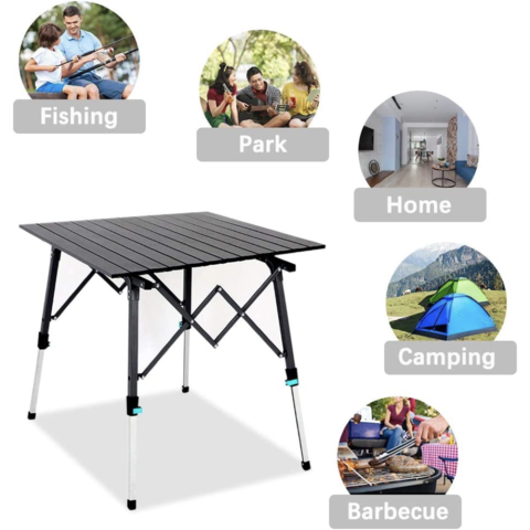 Mesa de camping plegable portátil al aire libre con bolsa de  almacenamiento, barbacoa, camping, coche, aluminio simple, ligero, altura  ajustable, mesa