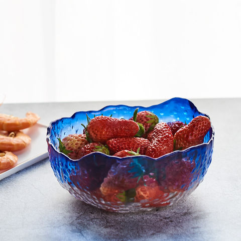 Round Glass Salad Bowl, Exquisitely Embossed With Golden Rimmed