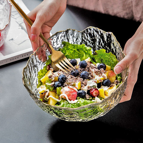 Wholesale Colored Glass Salad Bowl Irregular Shape Service Bowl