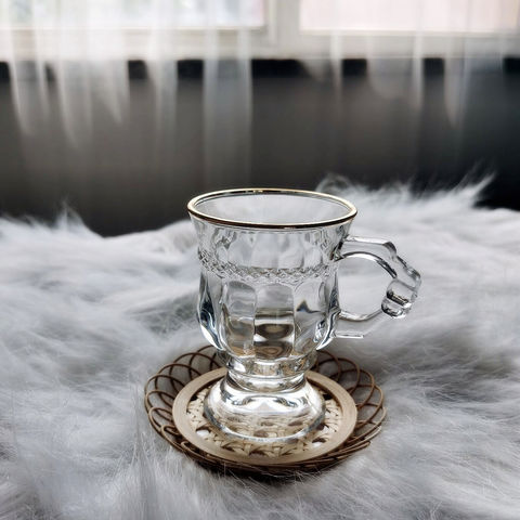 Buy Wholesale China Wholesales Custom Mini Goblet Amber Embossed Glass  Restaurant Latte Coffee Glass Cup With Handle Afternoon Tea Cup & Glass Cup  at USD 0.92